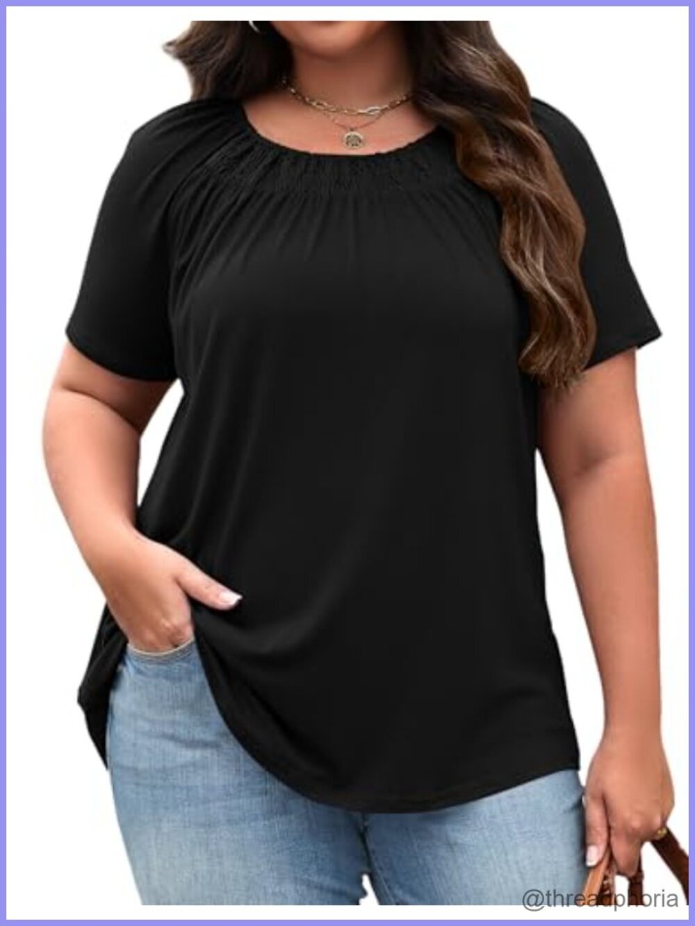 Womens Plus Size Pleated Crewneck Short Sleeve Blouse